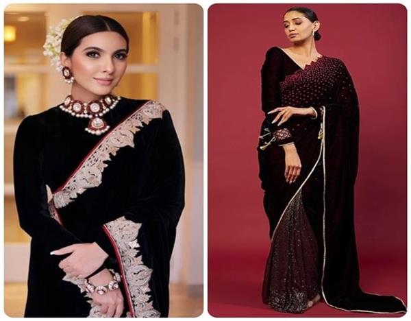 winter wedding  velvet saree  royal look