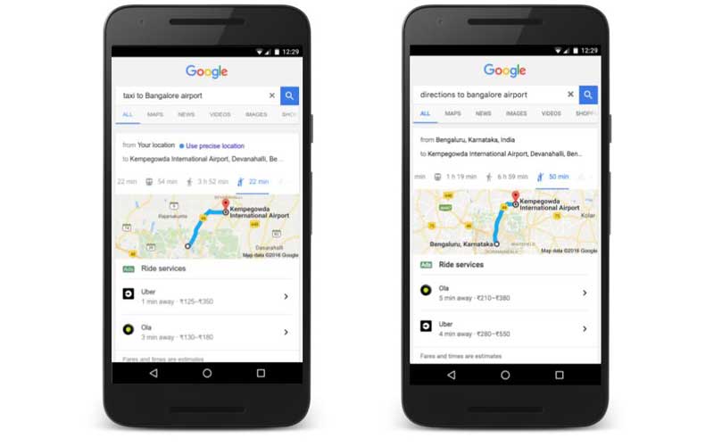 now book ola and uber cabs directly from google search