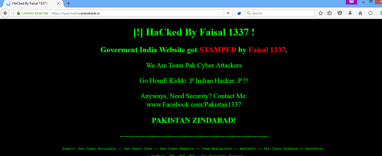 pakistani hacker defaces canara bank site