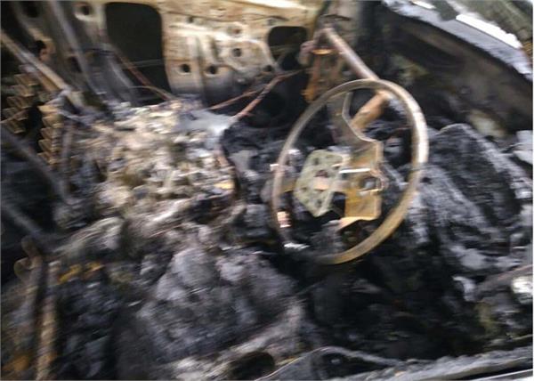 due to fire caused by firecrackers the car was burnt to ashes