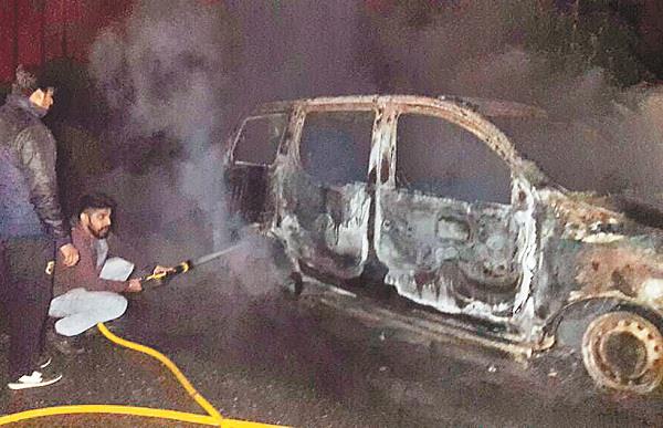 a fire in the businessman  s car