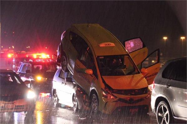 british columbia accident  taxi on top of another vehicle