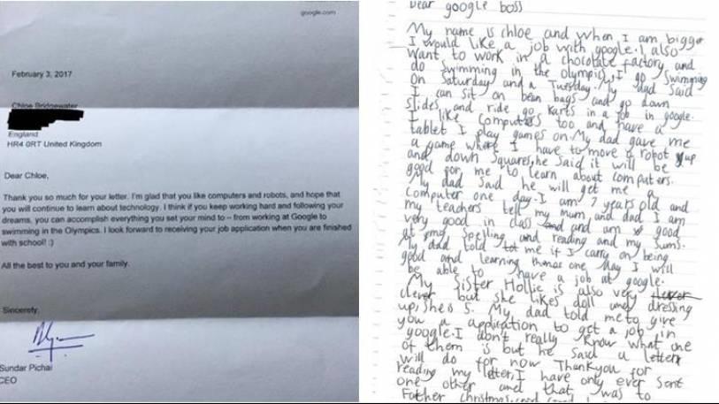 7 yr old girl wants a job in google gets reply from sundar pichai