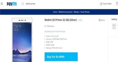 xiaomi redmi 3s prime available on paytm