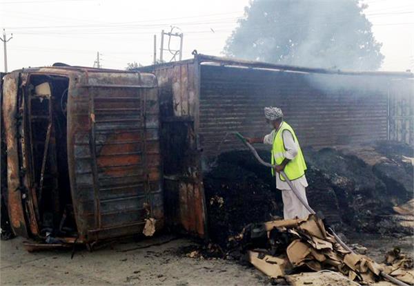 fire accident in truck loaded with cardboard