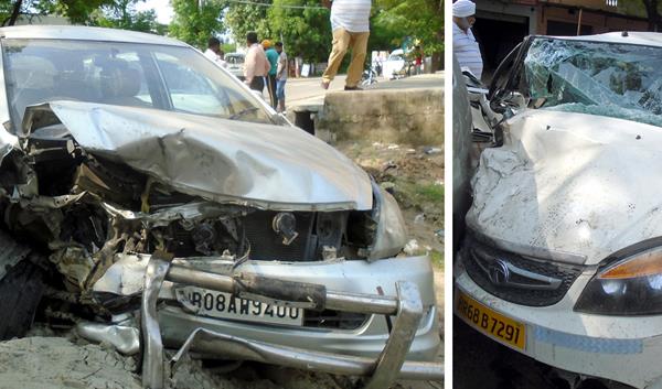 2 cars flattened with tire burst  2 killed  5 wounded