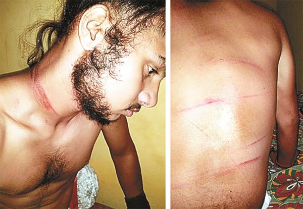 striking angry police force  young man beaten by fireworks