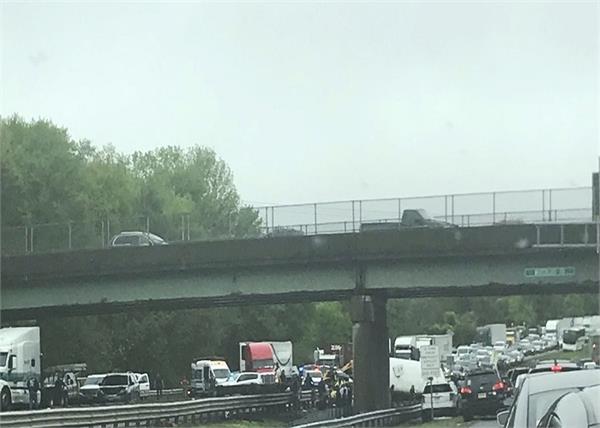 tour bus  pickup truck collide