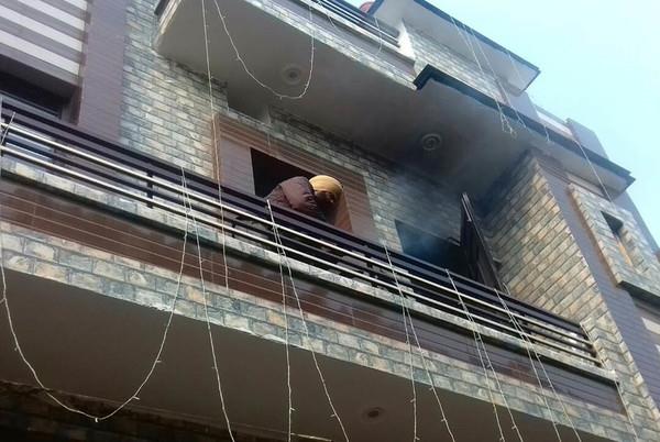 a fire in the house with a light