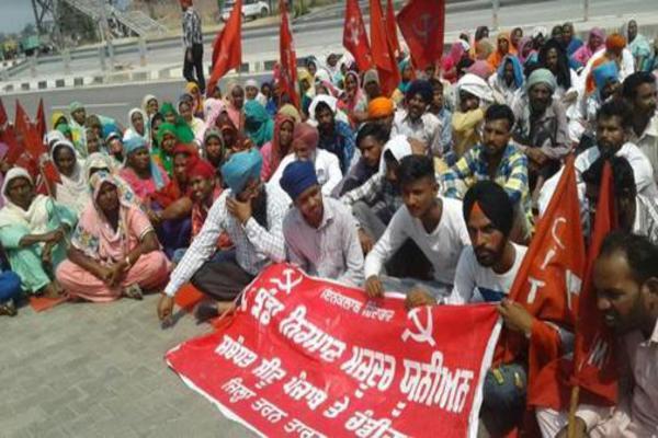 red flag construction workers union was demonstration in front of office