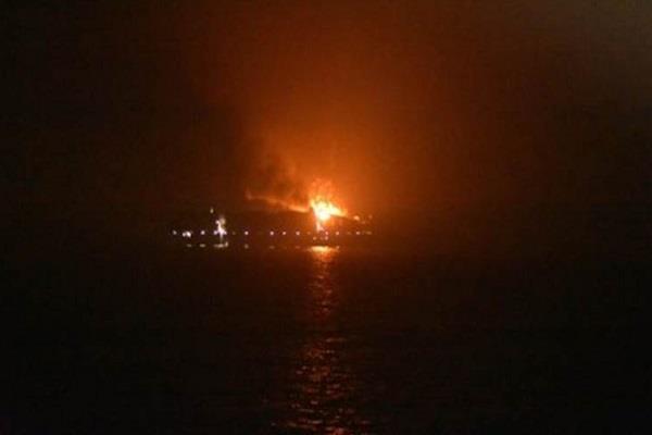fire  in sea commercial ship