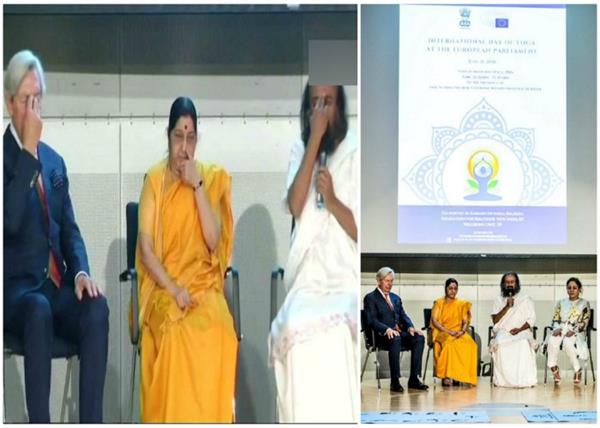 sushma swaraj  belgium  yoga