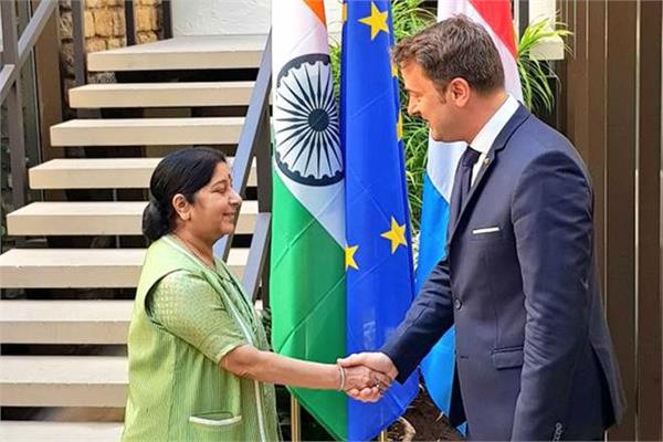 sushma swaraj pm luxembourg xavier bettel