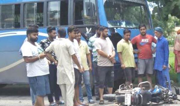 death of motorcyclist by bus collision  1 hurt