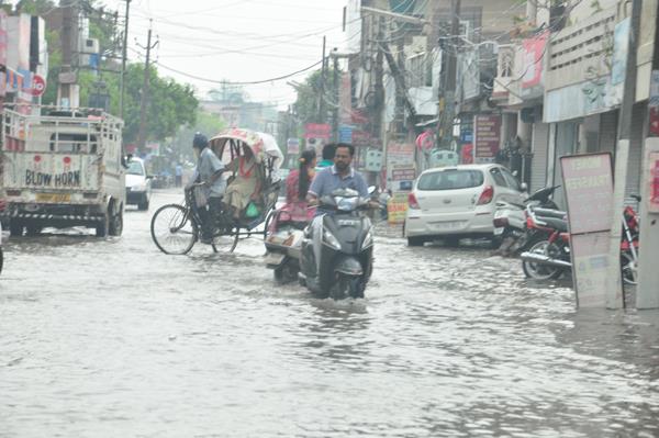 water in the city with rain