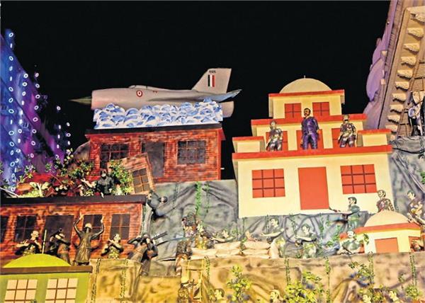 durga puja pandal with   balakot airstrike  