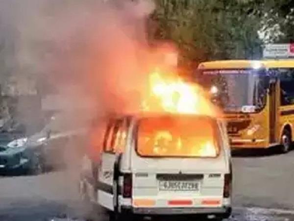 school van caught fire