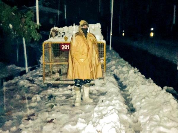 salute to this brave man who performing his duty during snowfall