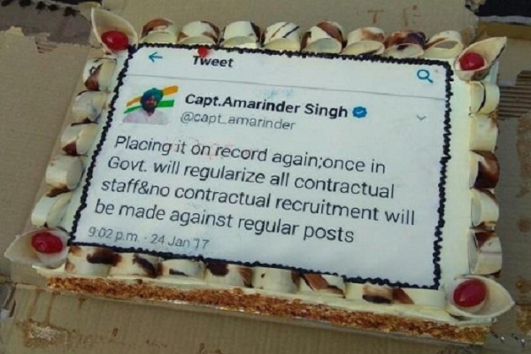 ਕੈਪਟਨ ਦੀ ਰਿਹਾਇਸ਼ ਬਾਹਰ 'ਟਵੀਟ ਦਾ ਕੇਕ' ਕੱਟਣਗੇ ਕੱਚੇ ਮੁਲਾਜ਼ਮ