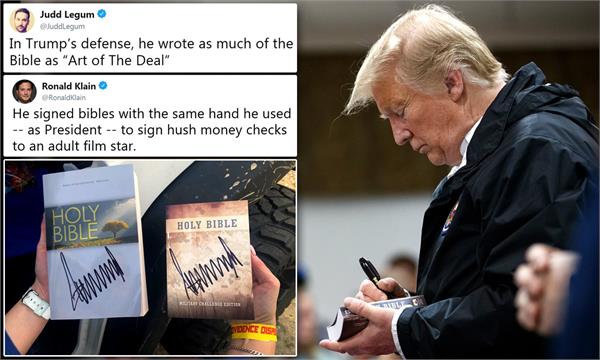 trump signed the bible during the alabama disaster tour