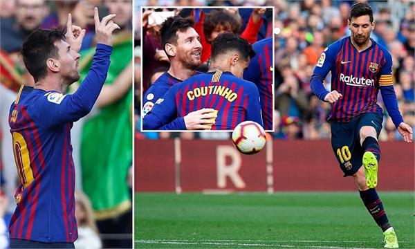 messi scored twice as barcelona  s aspaniyol 2 0