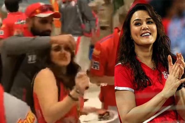 when mohammed shami casts the cake on the face of preity zinta