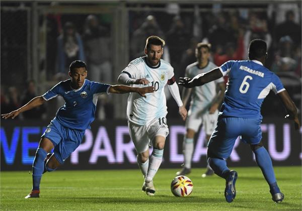 messi scored 2 goals argentina beat nicaragua 5 1