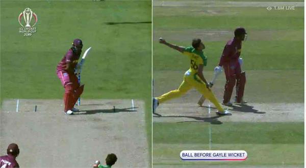 gaffney gave gayle 2 times out in single mitchell starc over