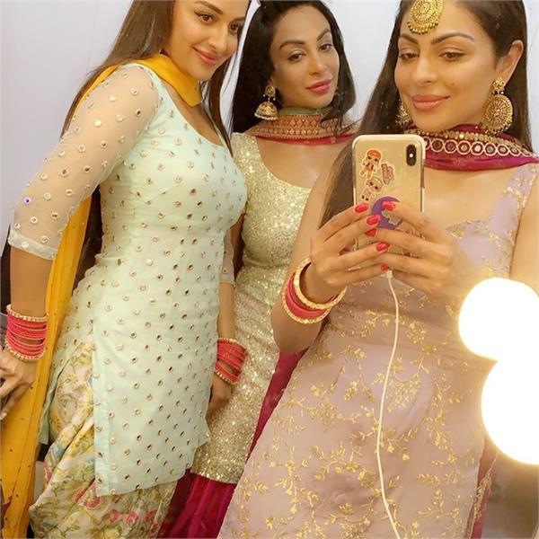 neeru bajwa with sister rubina bajwa   sabrina bajwa