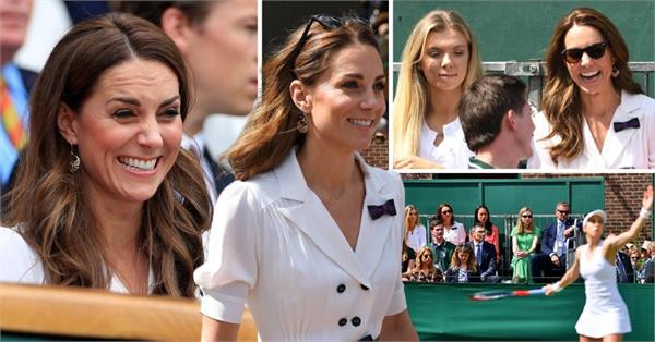 kate middleton arrives to watch wimbledon match with younger meghan