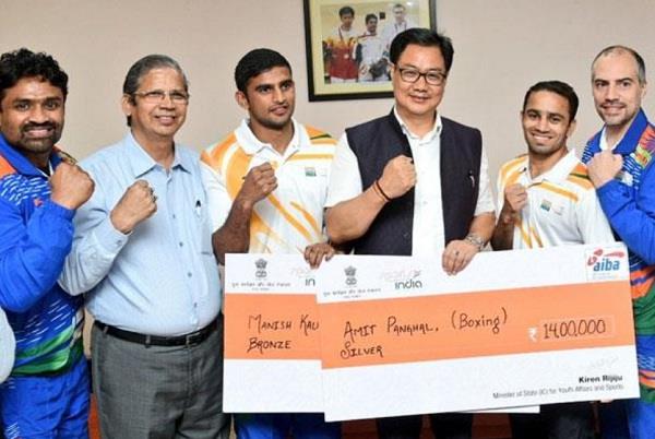 kiren rijiju  amit panghal  manish kaushik  honored