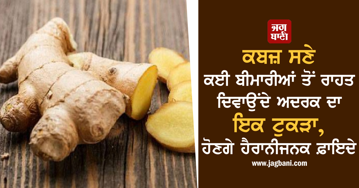ਕਬਜ਼ ਸਣੇ ਕਈ ਬੀਮਾਰੀਆਂ ਤੋਂ ਰਾਹਤ ਦਿਵਾਉਂਦੇ ਅਦਰਕ ਦਾ ਇਕ ਟੁਕੜਾ, ਹੋਣਗੇ ਹੈਰਾਨੀਜਨਕ ਫ਼ਾਇਦੇ