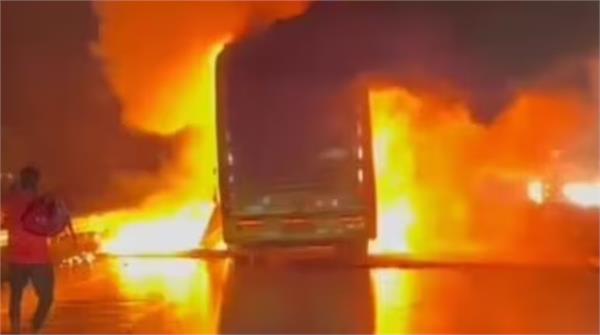 passengers bus fire police