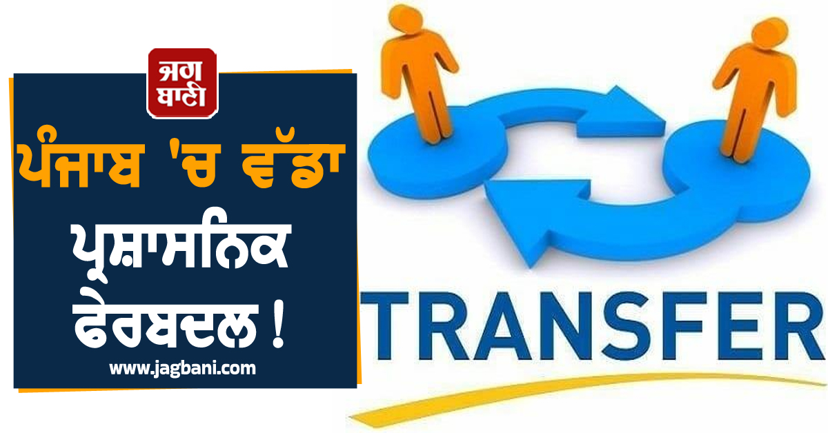 ਪੰਜਾਬ 'ਚ ਵੱਡਾ ਪ੍ਰਸ਼ਾਸਨਿਕ ਫੇਰਬਦਲ! ਡੀ. ਐੱਸ. ਪੀਜ਼ ਦੇ ਤਬਾਦਲੇ, List 'ਚ ਵੇਖੋ ਵੇਰਵੇ