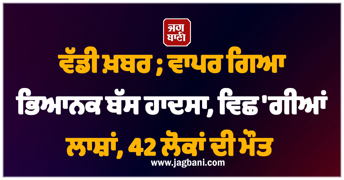 ਵੱਡੀ ਖ਼ਬਰ ; ਵਾਪਰ ਗਿਆ ਭਿਆਨਕ ਬੱਸ ਹਾਦਸਾ, ਵਿਛ ''ਗੀਆਂ ਲਾਸ਼ਾਂ, 42 ਲੋਕਾਂ ਦੀ ਮੌਤ