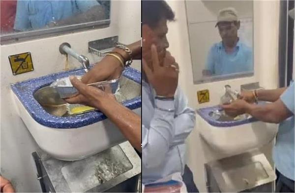 food being served after washing fake containers in amrit bharat express train