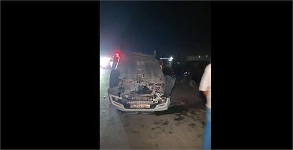 road accident  brezza car overturns due to stray animals  three injured