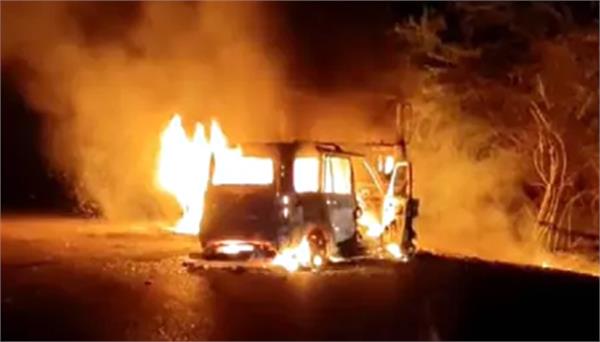 scorpio catches fire after colliding with a trailer