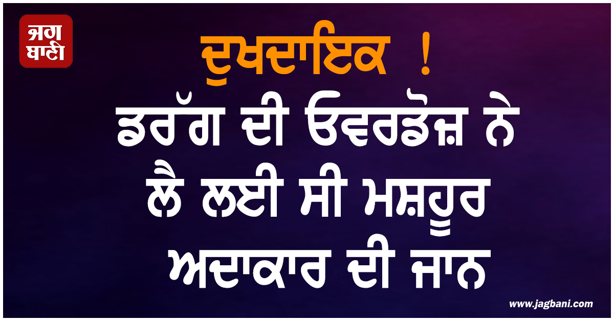 ਦੁਖਦਾਇਕ ! ਡਰੱਗ ਦੀ ਓਵਰਡੋਜ਼ ਨੇ ਲੈ ਲਈ ਸੀ ਮਸ਼ਹੂਰ ਅਦਾਕਾਰ ਦੀ ਜਾਨ