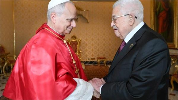 pope leo meets with palestinian president abbas