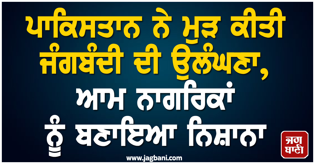 ਪਾਕਿਸਤਾਨ ਨੇ ਮੁੜ ਕੀਤੀ ਜੰਗਬੰਦੀ ਦੀ ਉਲੰਘਣਾ, ਆਮ ਨਾਗਰਿਕਾਂ ਨੂੰ ਬਣਾਇਆ ਨਿਸ਼ਾਨਾ