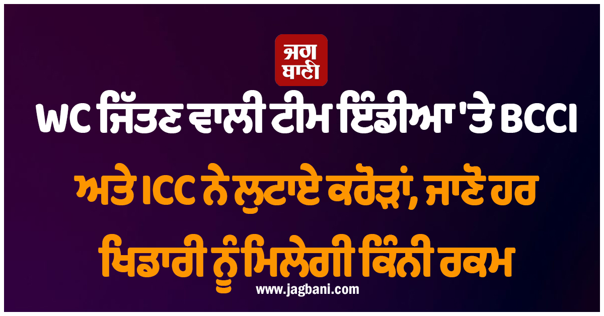 WC ਜਿੱਤਣ ਵਾਲੀ ਟੀਮ ਇੰਡੀਆ 'ਤੇ BCCI ਅਤੇ ICC ਨੇ ਲੁਟਾਏ ਕਰੋੜਾਂ, ਜਾਣੋ ਹਰ ਖਿਡਾਰੀ ਨੂੰ ਮਿਲੇਗੀ ਕਿੰਨੀ ਰਕਮ