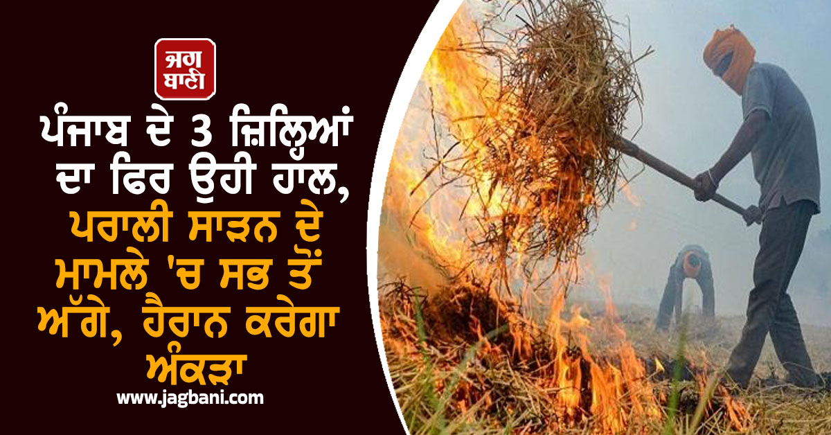 ਪੰਜਾਬ ਦੇ 3 ਜ਼ਿਲ੍ਹਿਆਂ ਦਾ ਫਿਰ ਉਹੀ ਹਾਲ, ਪਰਾਲੀ ਸਾੜਨ ਦੇ ਮਾਮਲੇ 'ਚ ਸਭ ਤੋਂ ਅੱਗੇ, ਹੈਰਾਨ ਕਰੇਗਾ ਅੰਕੜਾ
