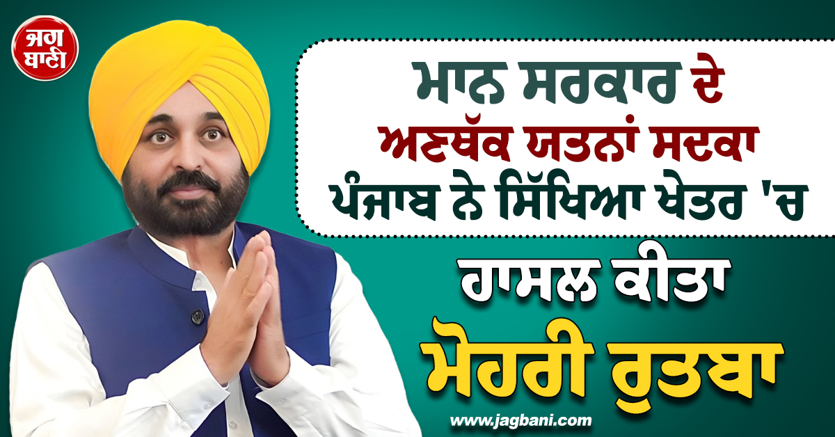ਮਾਨ ਸਰਕਾਰ ਦੇ ਅਣਥੱਕ ਯਤਨਾਂ ਸਦਕਾ ਪੰਜਾਬ ਨੇ ਸਿੱਖਿਆ ਖੇਤਰ ''ਚ ਹਾਸਲ ਕੀਤਾ ਮੋਹਰੀ ਰੁਤਬਾ