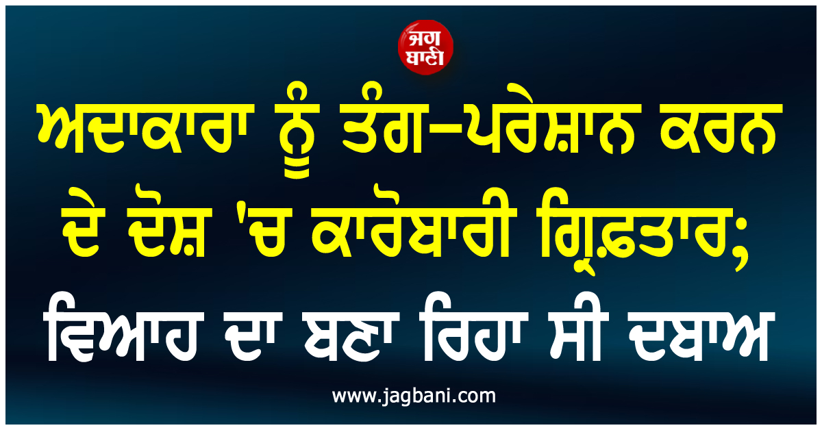 ਅਦਾਕਾਰਾ ਨੂੰ ਤੰਗ-ਪਰੇਸ਼ਾਨ ਕਰਨ ਦੇ ਦੋਸ਼ ''ਚ ਕਾਰੋਬਾਰੀ ਗ੍ਰਿਫ਼ਤਾਰ; ਵਿਆਹ ਦਾ ਬਣਾ ਰਿਹਾ ਸੀ ਦਬਾਅ