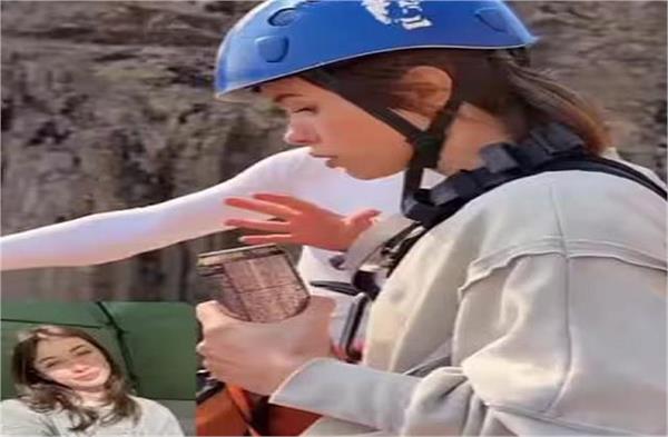 girl during bungee jumping 