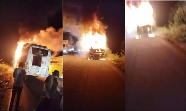 private bus catches fire in telangana