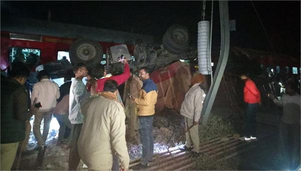 truck falls on railway track after breaking bridge