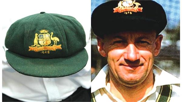 the baggy green cap worn by bradman will be auctioned