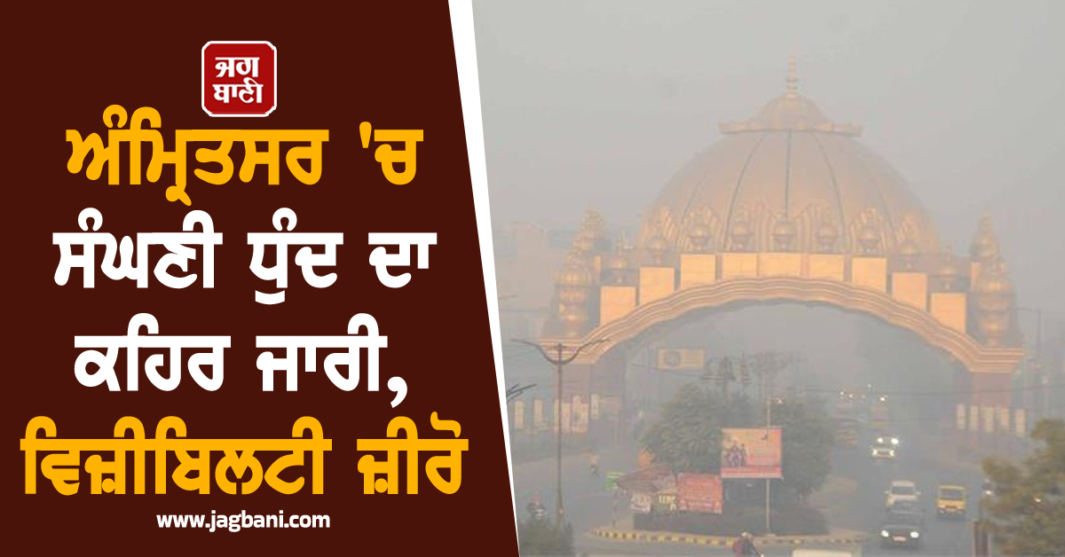ਅੰਮ੍ਰਿਤਸਰ 'ਚ ਸੰਘਣੀ ਧੁੰਦ ਦਾ ਕਹਿਰ ਜਾਰੀ, ਵਿਜ਼ੀਬਿਲਟੀ ਜ਼ੀਰੋ, ਹਾਈਵੇਅ ਮਾਰਗਾਂ ’ਤੇ ਜਨ-ਜੀਵਨ ਪ੍ਰਭਾਵਿਤ